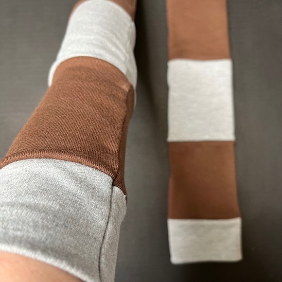 Long Striped Gloves Brown Hand Warmers Gray Armwarmers Patchwork Sleeves Y2k 90s - Picture 5 of 10